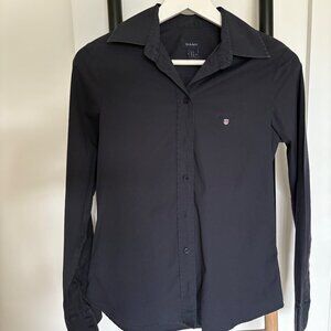 GANT Women's Long Sleeve Dress Shirt Black Size 4 Cotton Black Buttons Logo
